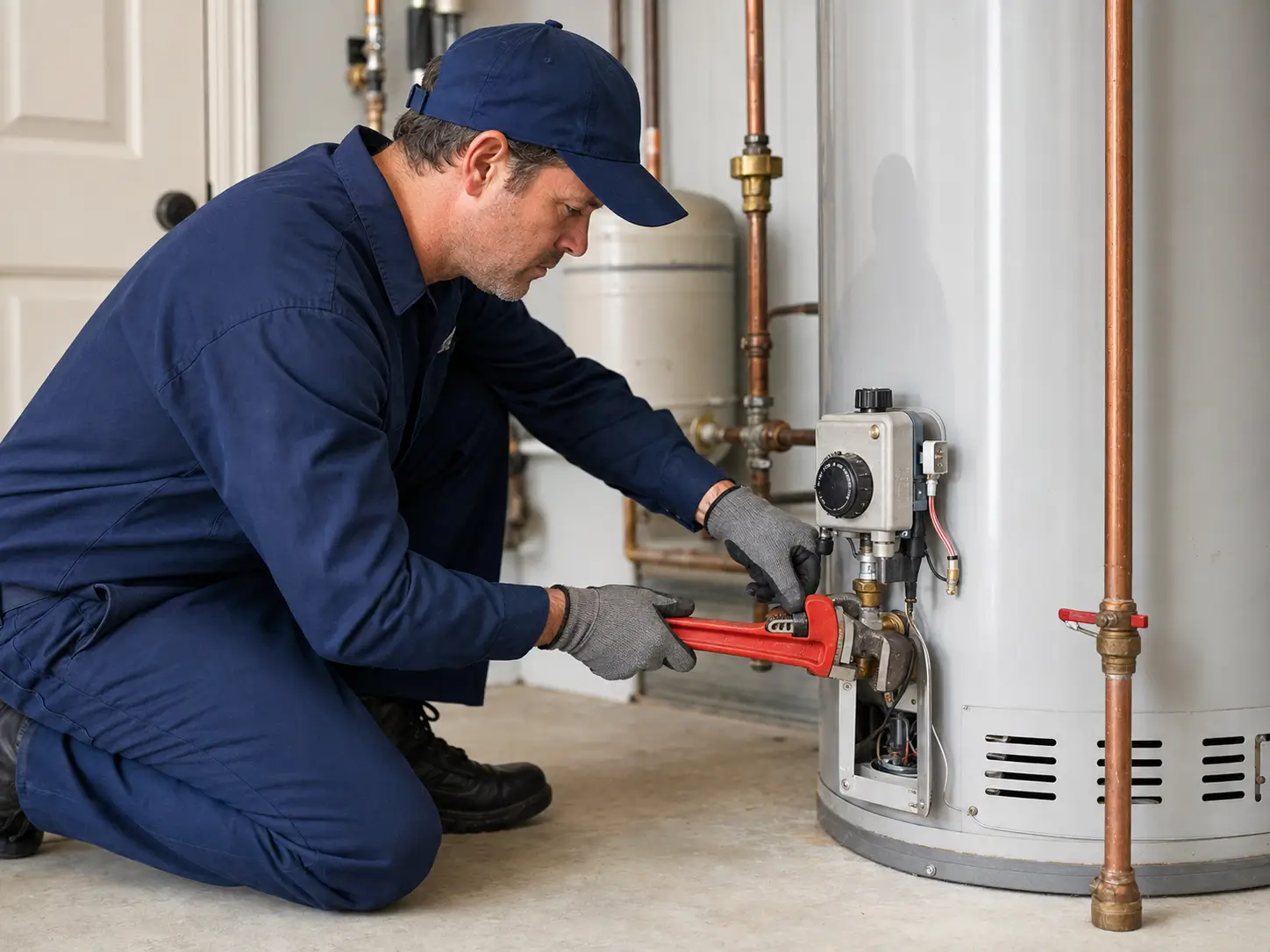Professional water heater technician providing residential repair service