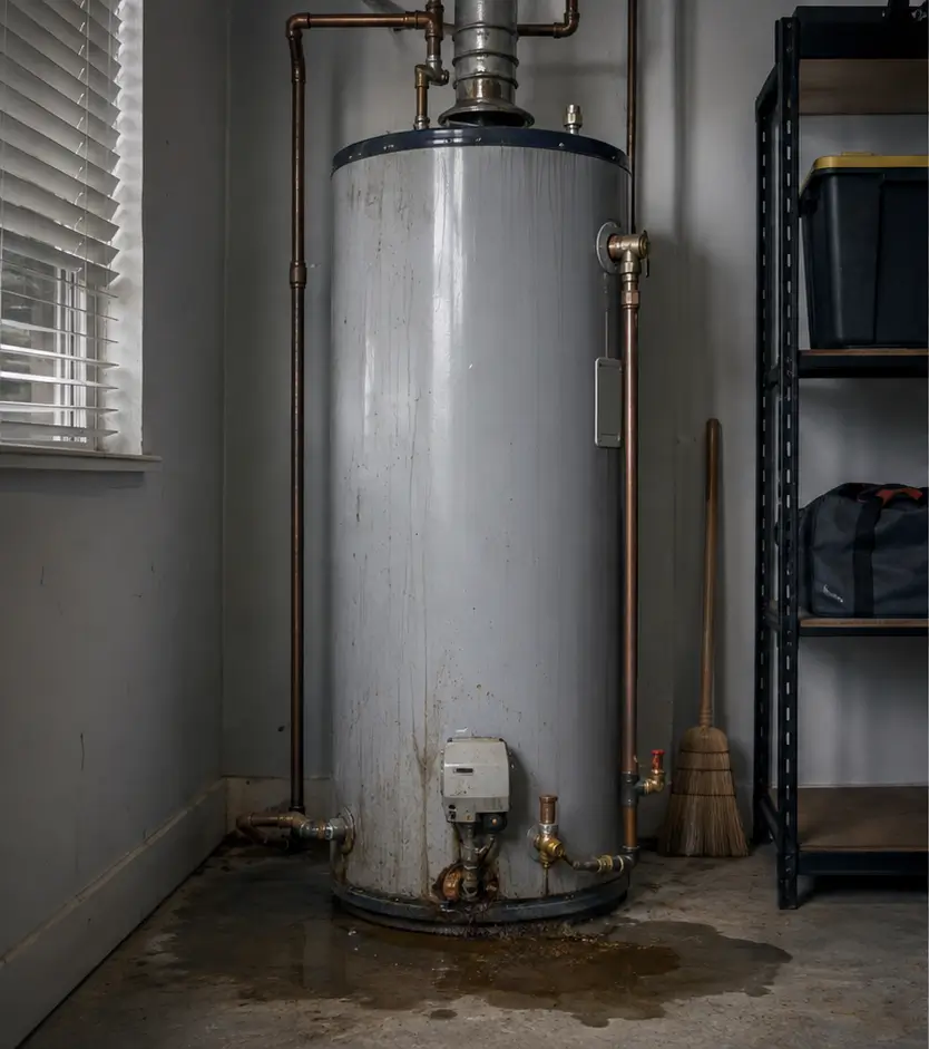 Water heater before professional repair